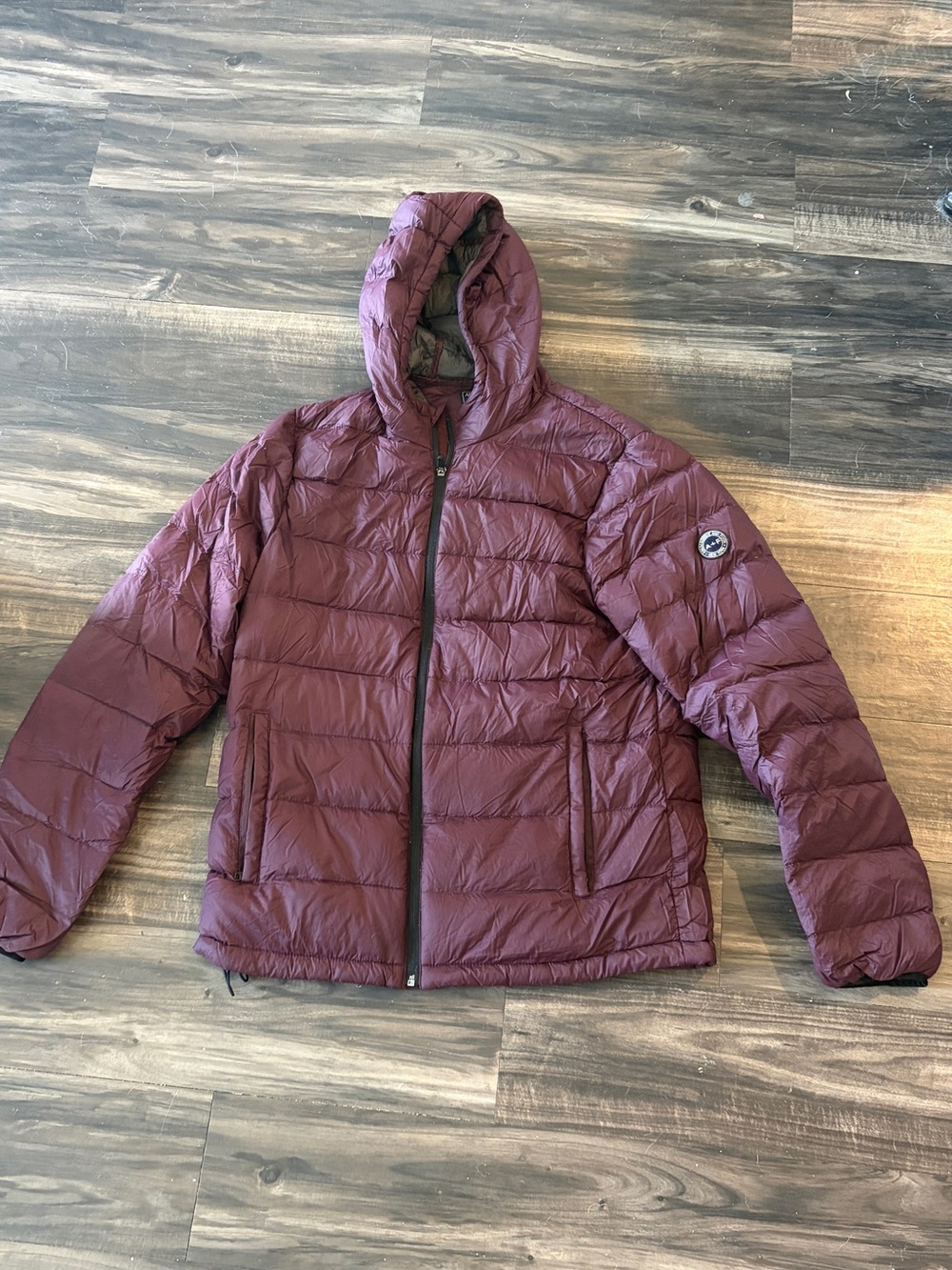 Abercrombie & Fitch Burgundy and Gray Packable Down Jacket